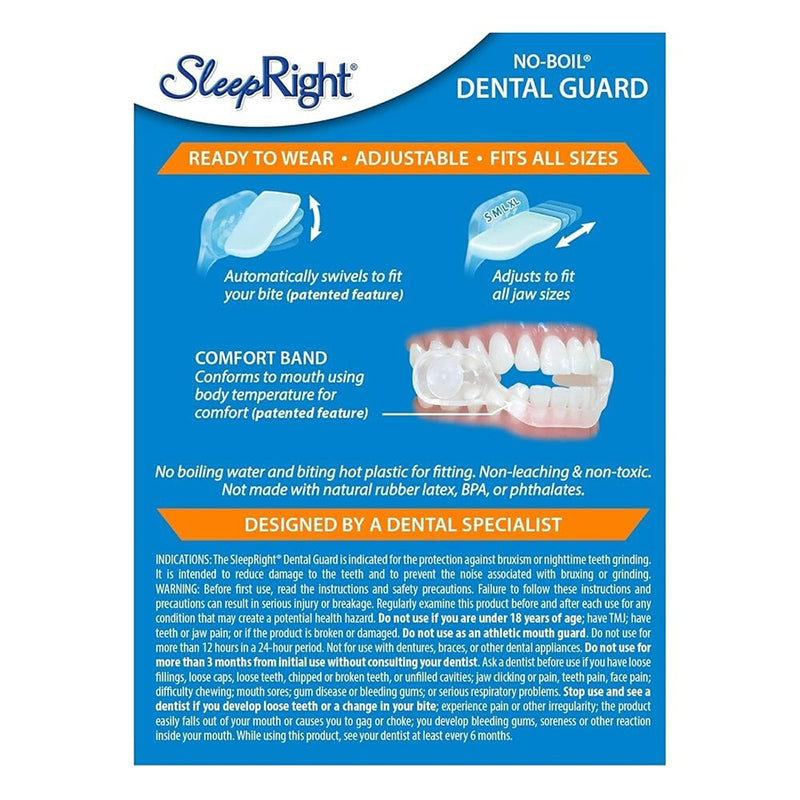 SleepRight Ultra-Comfort knarsbitje verpakking met uitleg over pasvorm en gebruiksinstructies