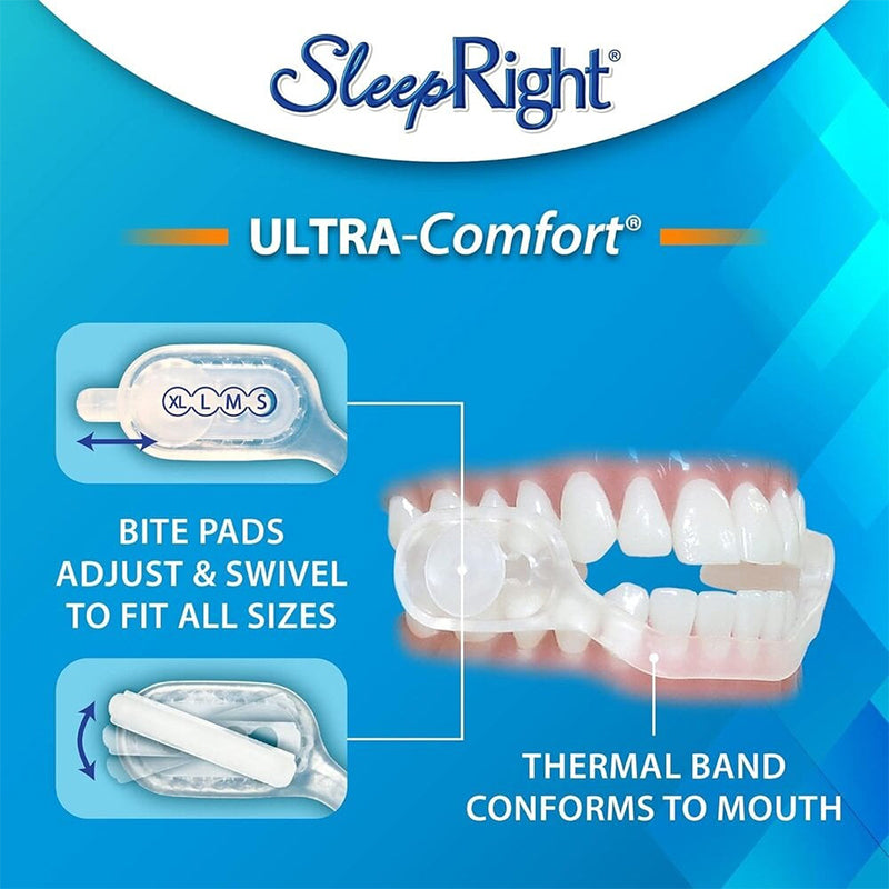 SleepRight Ultra-Comfort knarsbitje met verstelbare bite pads en thermische band op tanden