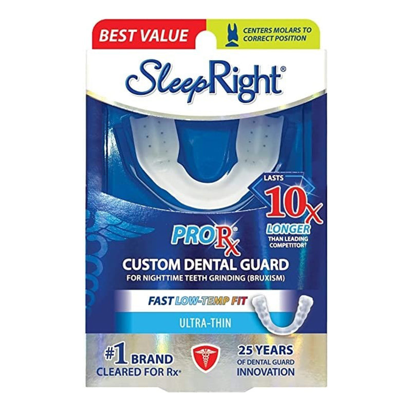 SleepRight ProRx tandenknarsbitje ultra-thin verpakking met blauw doosje en beugelafbeelding