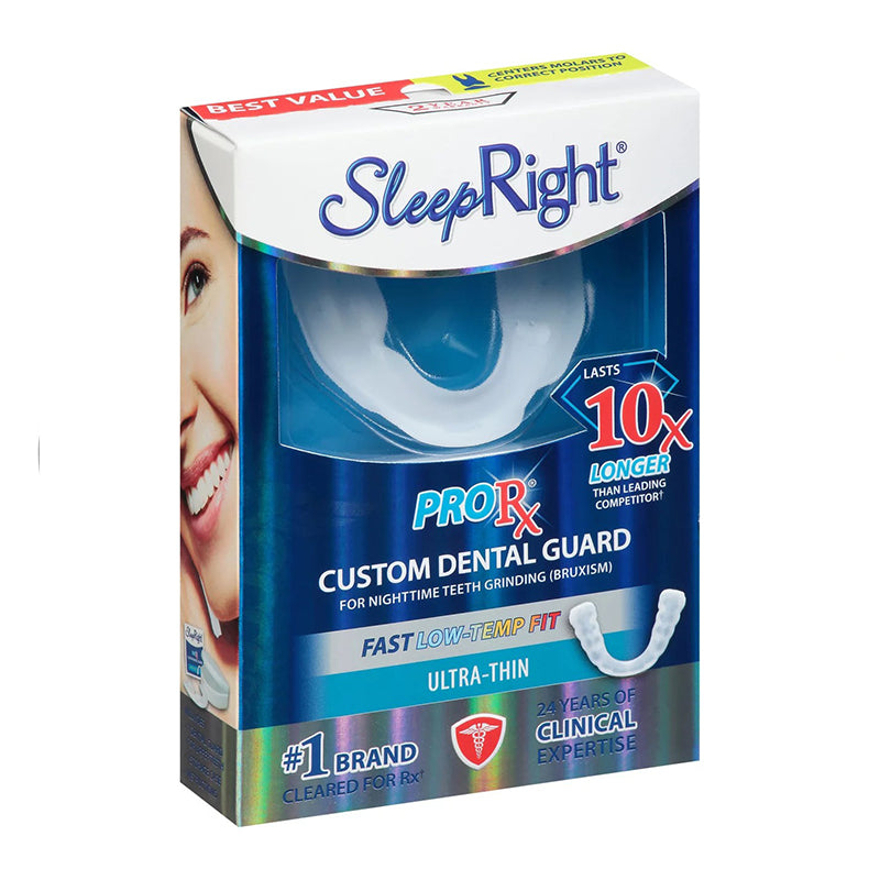 SleepRight ProRx Custom Dental Guard ultra-thin verpakking met tekst 10x langer mee