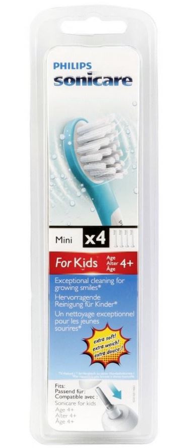Sonicare For Kids opzetborstels groen HX6034/33 verpakking met 4 opzetborstels voor kinderen