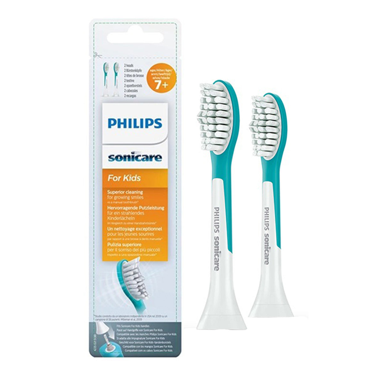 Sonicare For Kids opzetborstels HX6042/33 groen met verpakking en twee opzetborstels
