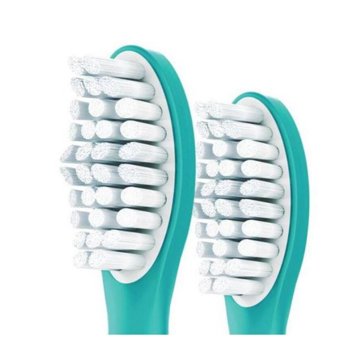 Sonicare For Kids opzetborstels HX6042/33 groen, close-up van borstelkoppen met witte haren