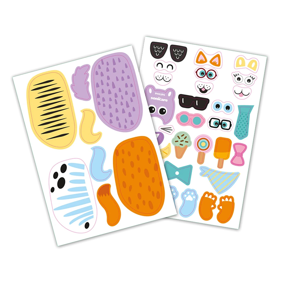 Philips Sonicare For Kids stickervellen met dieren, gezichtjes en accessoires om te versieren