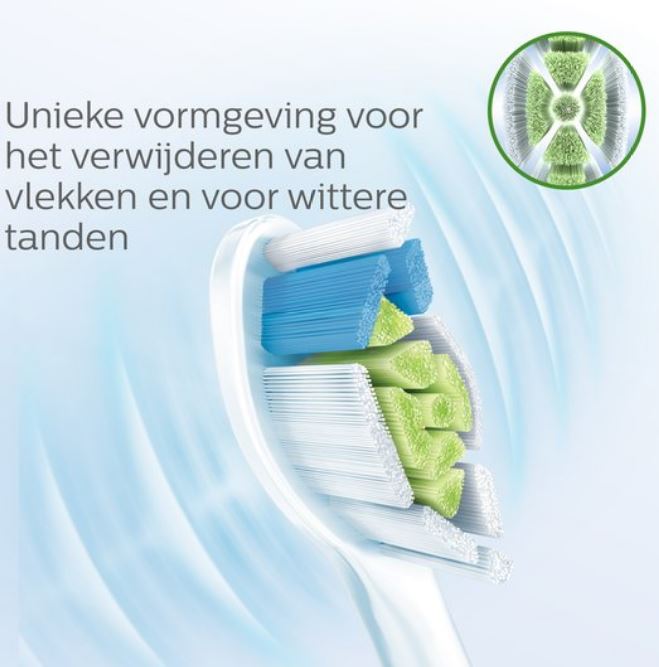 Sonicare W2 Optimal White opzetborstel met tekst over verwijderen van vlekken en wittere tanden
