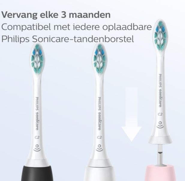 Sonicare W2 Optimal White opzetborstels compatibel met oplaadbare Sonicare-tandenborstel, vervang elke 3 maanden