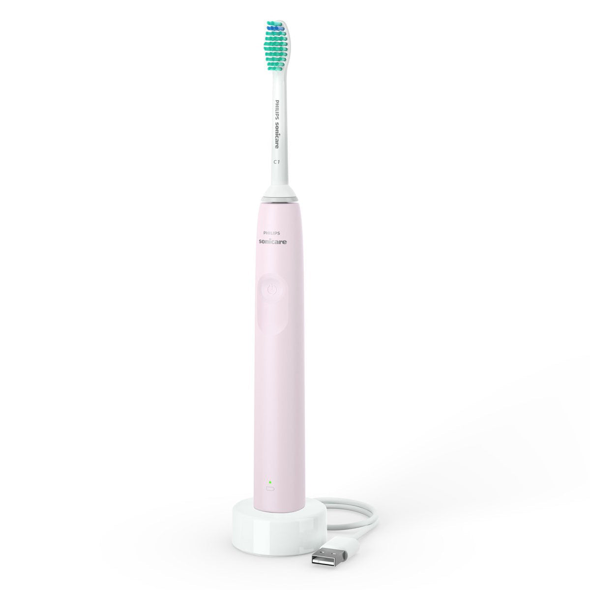 Sonicare 2100 elektrische tandenborstel roze op oplaadstandaard met usb-kabel