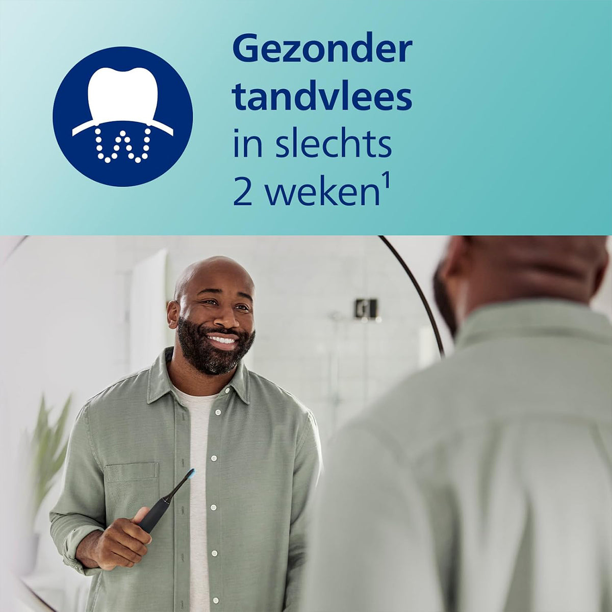Sonicare Protective Clean tekst gezonder tandvlees in 2 weken, man met tandenborstel