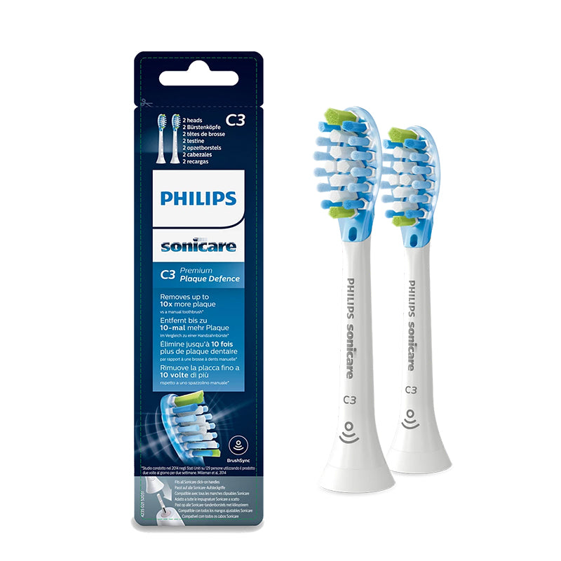 Sonicare C3 Premium Plaque Defence opzetborstels wit met verpakking, twee stuks