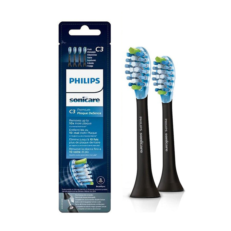 Sonicare C3 Premium Plaque Defence opzetborstels zwart naast verpakking