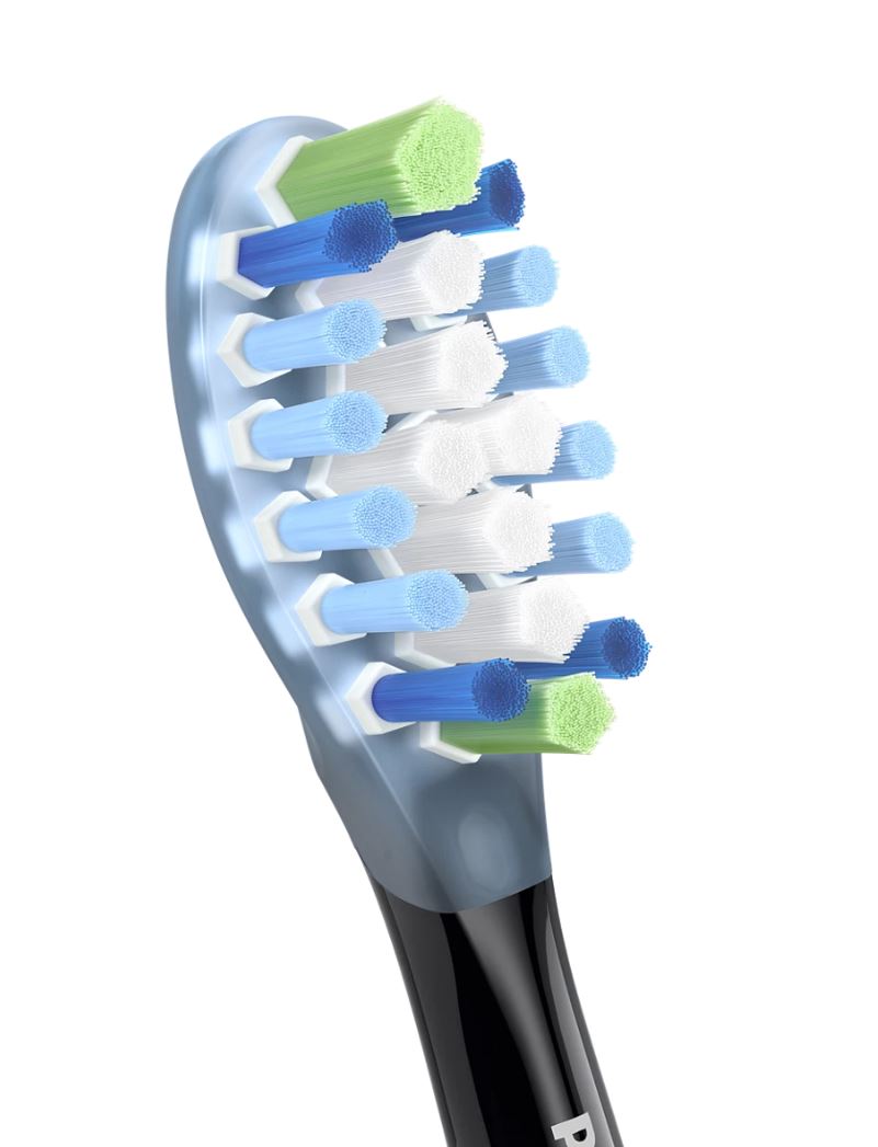 Sonicare C3 Premium Plaque Defense opzetborstel close-up van borstelharen in kleur
