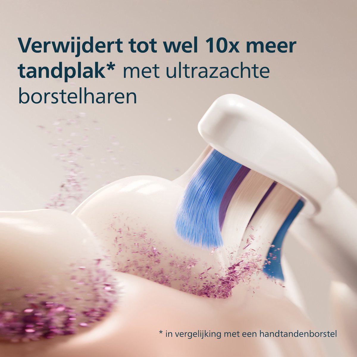 Sonicare S2 Optimal Sensitive opzetborstel verwijdert tandplak op tand met glitters