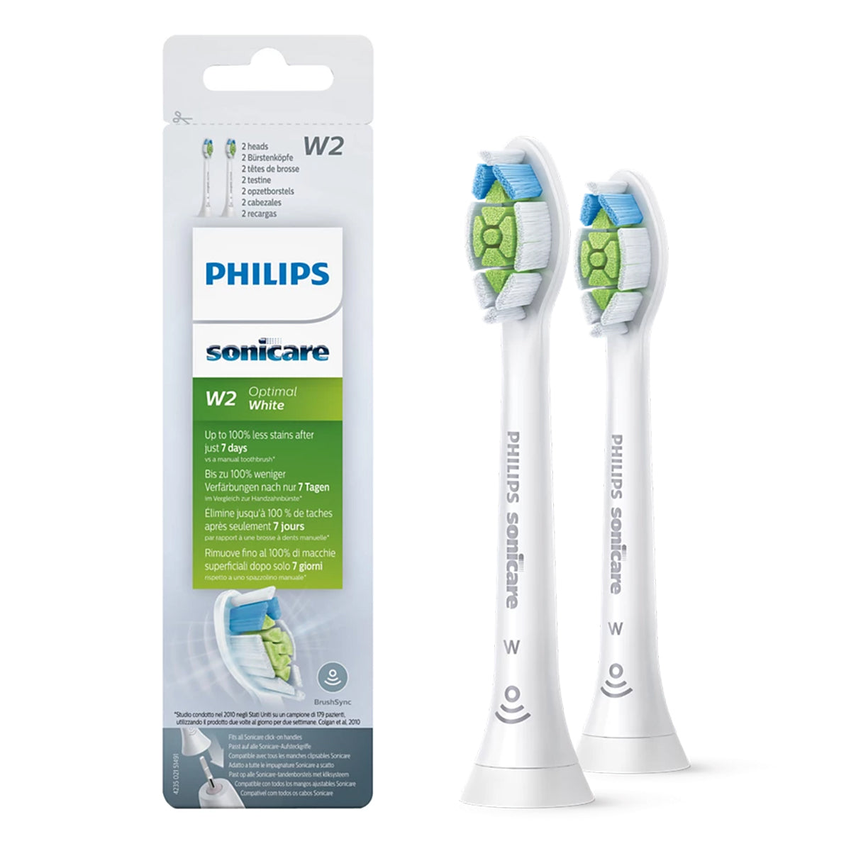 Sonicare W2 Optimal White opzetborstels wit met verpakking, twee stuks