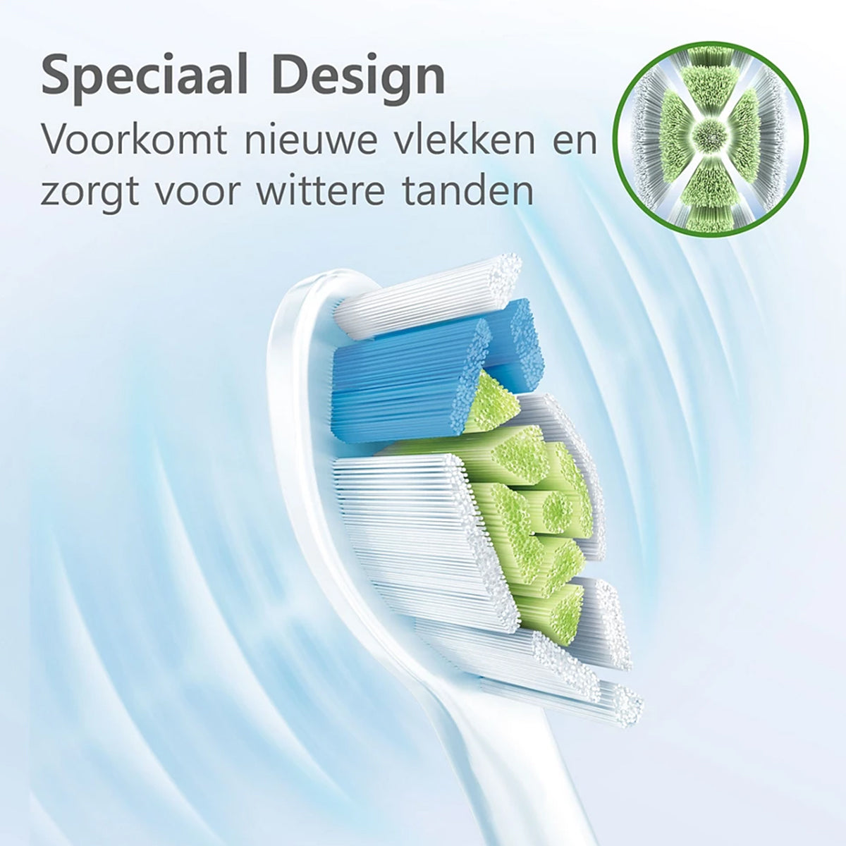 Sonicare W2 Optimal White opzetborstel detail met tekst voorkomt vlekken wittere tanden