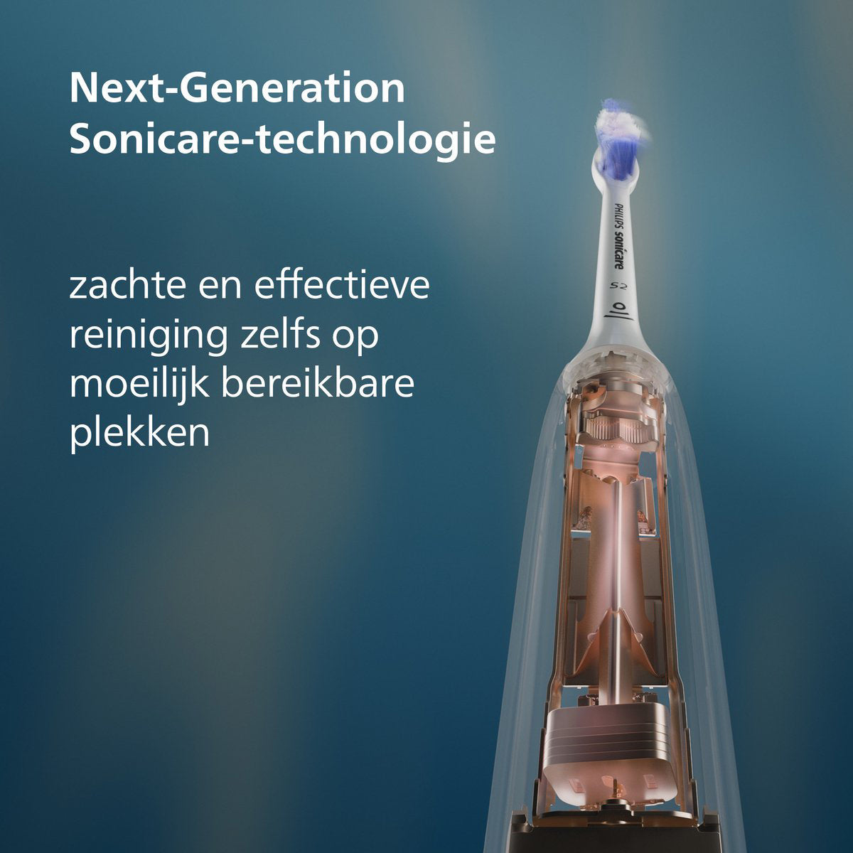 Sonicare 6100 doorsnede borstel met tekst next-generation Sonicare-technologie