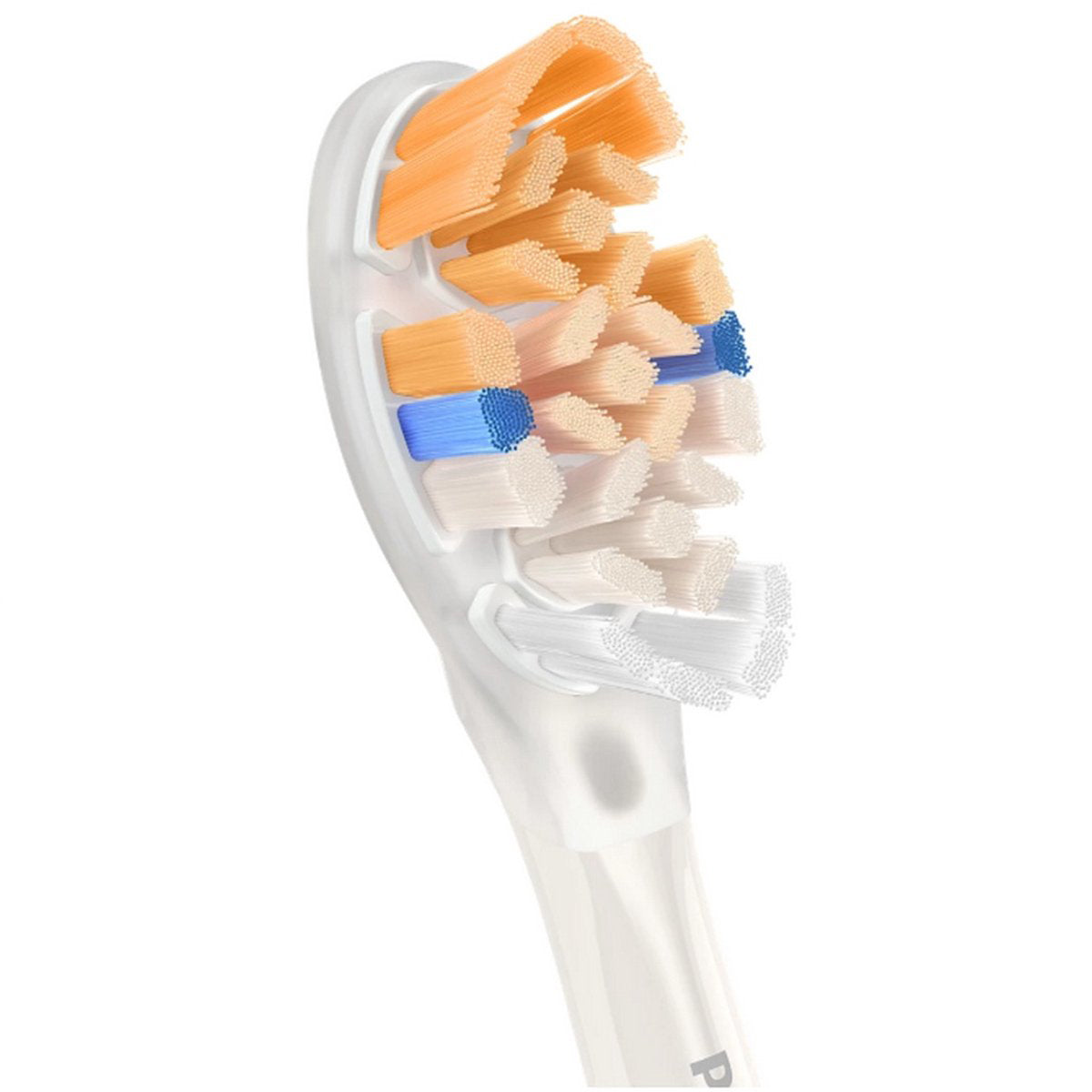 Sonicare A3 Premium AIO opzetborstel close-up van oranje en blauwe borstelharen