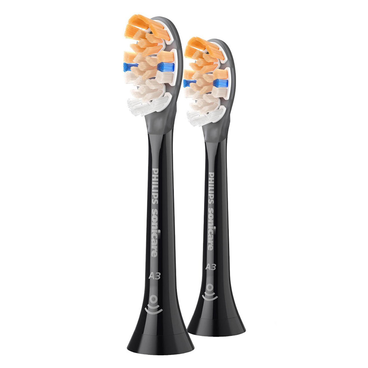 Sonicare A3 Premium AIO opzetborstels in het zwart, twee stuks naast elkaar