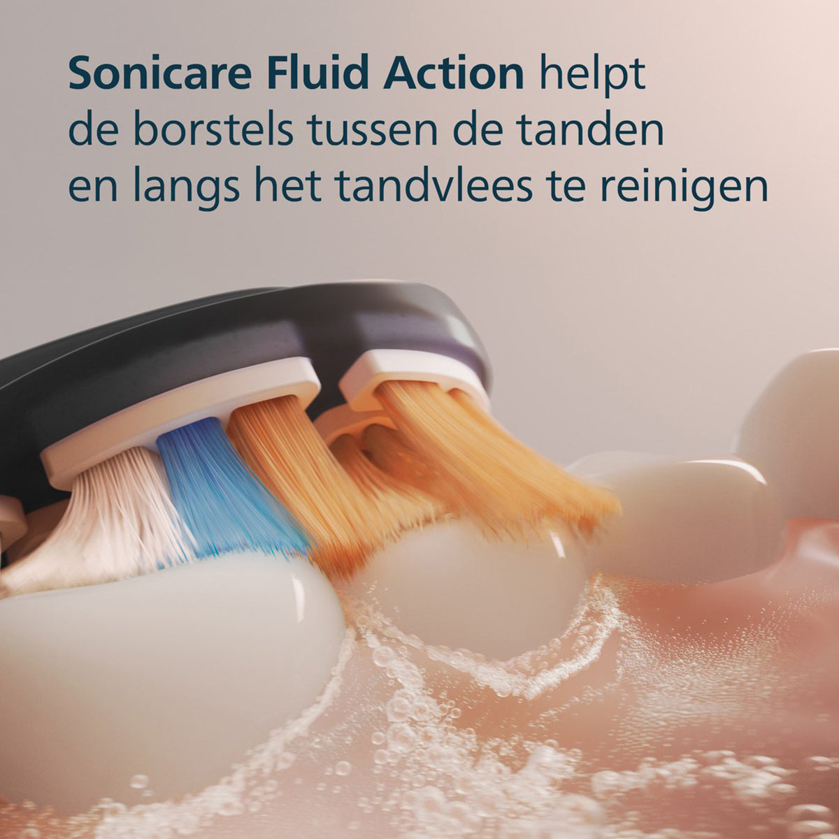 Sonicare A3 Premium opzetborstel reinigt tussen tanden en langs tandvlees, close-up borstelharen