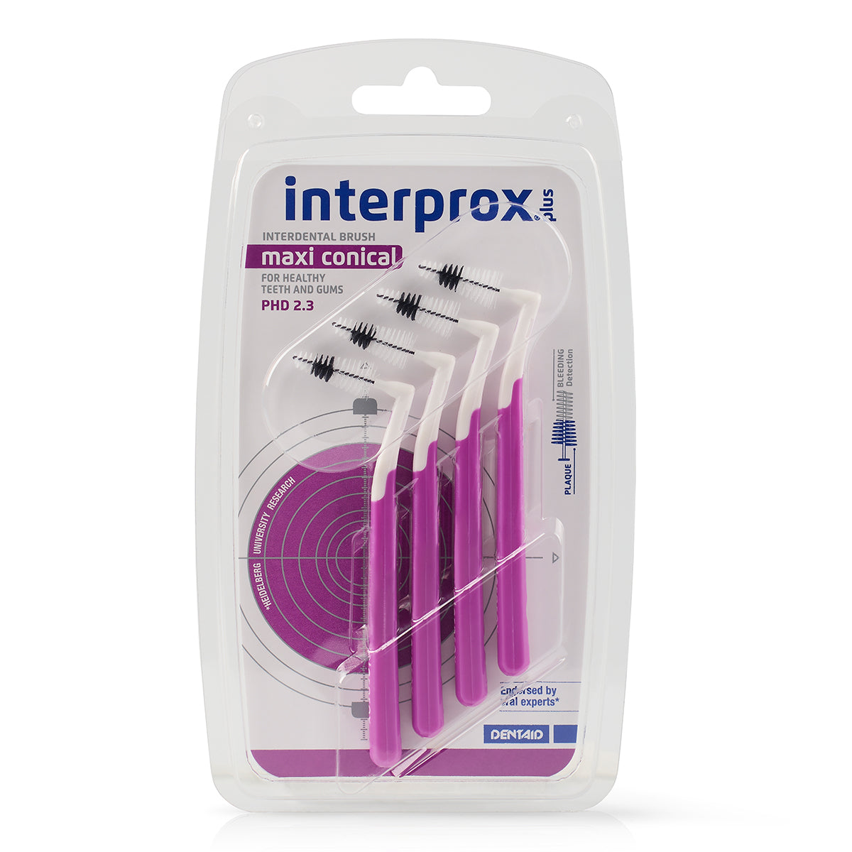 Interprox Plus Maxi Conical PHD 2,3 blisterverpakking met vier paarse ragers