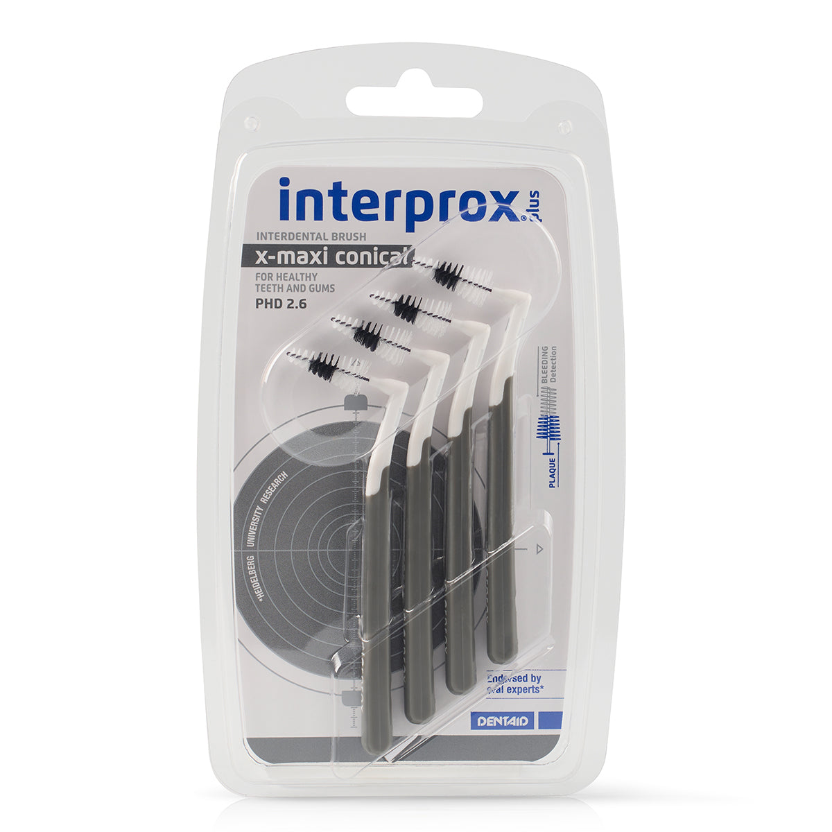 Interprox Plus PHD 2,6 X-Maxi Conical ragers, blisterverpakking met vier grijze stuks