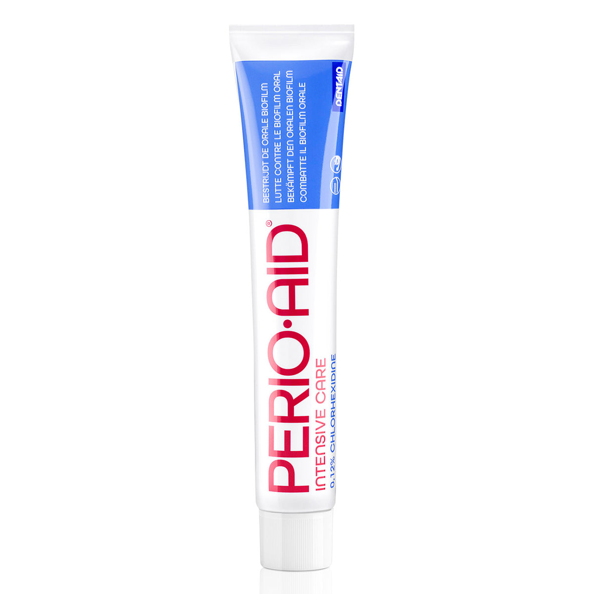 Perio Aid Intensive Care tandpasta tube rechtop tegen witte achtergrond