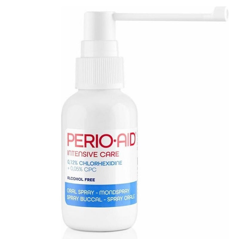 Perio Aid Intensive Care mondspray met sprayverstuiver in open stand