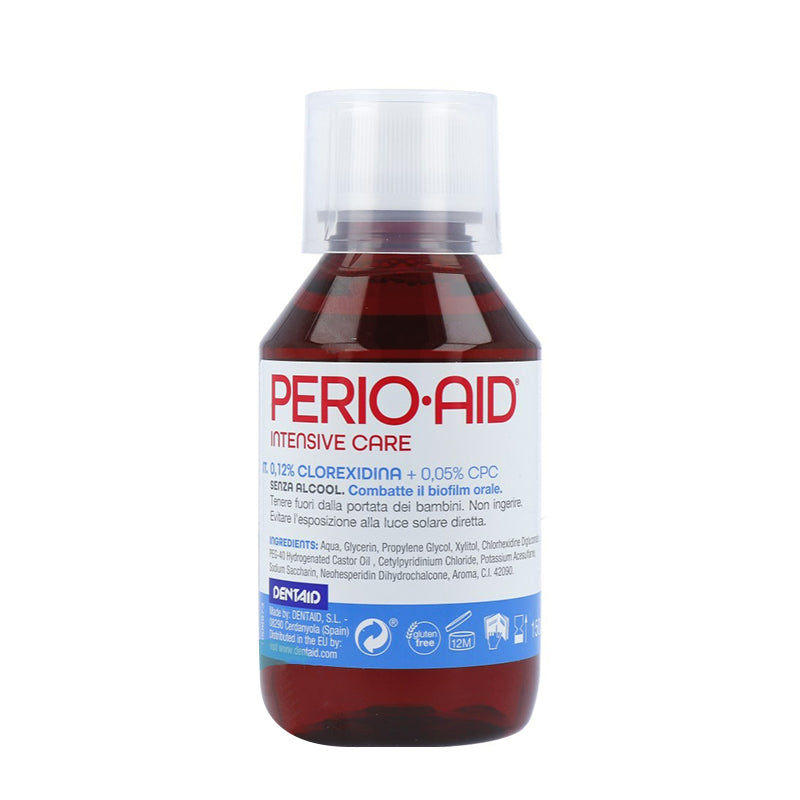Dentaid Perio Aid Intensive Care mondspoeling 0.12% bruine fles met blauw etiket