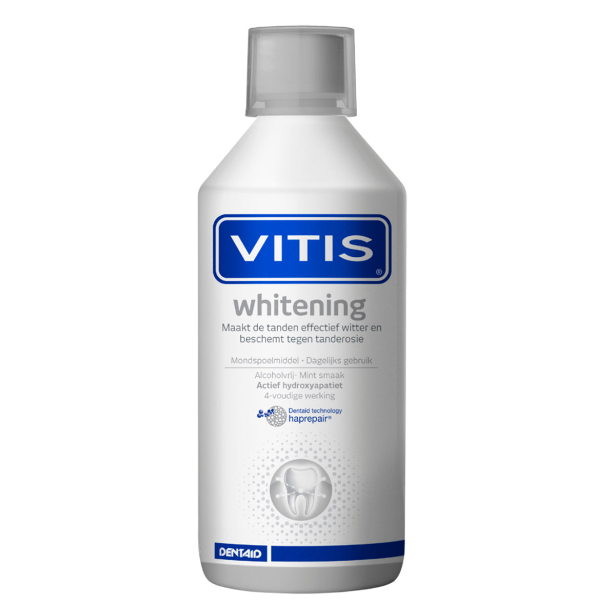 Vitis Whitening mondspoelmiddel fles, wit met blauw etiket, 500 ml