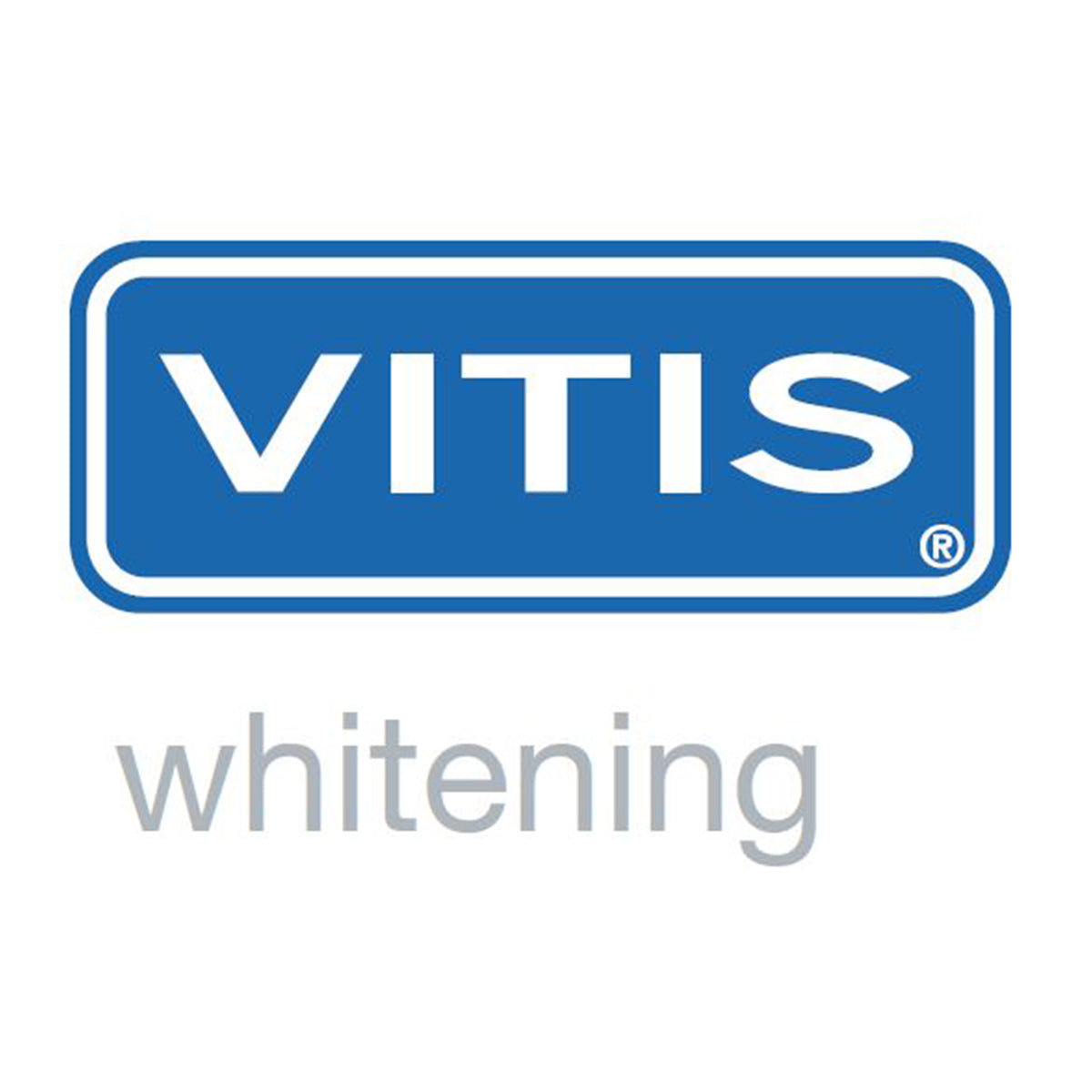 Vitis Whitening logo met blauw beeldmerk en tekst whitening eronder