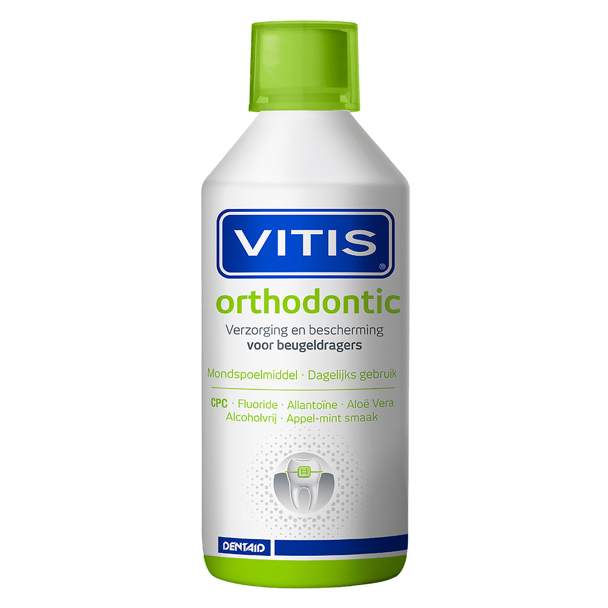 Vitis Orthodontic mondspoeling fles met groene dop voor beugeldragers
