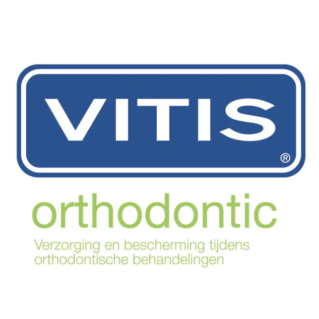Vitis Orthodontic logo met tekst verzorging en bescherming tijdens orthodontische behandelingen