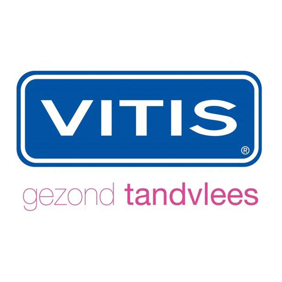 Vitis logo met tekst gezond tandvlees in blauw en roze