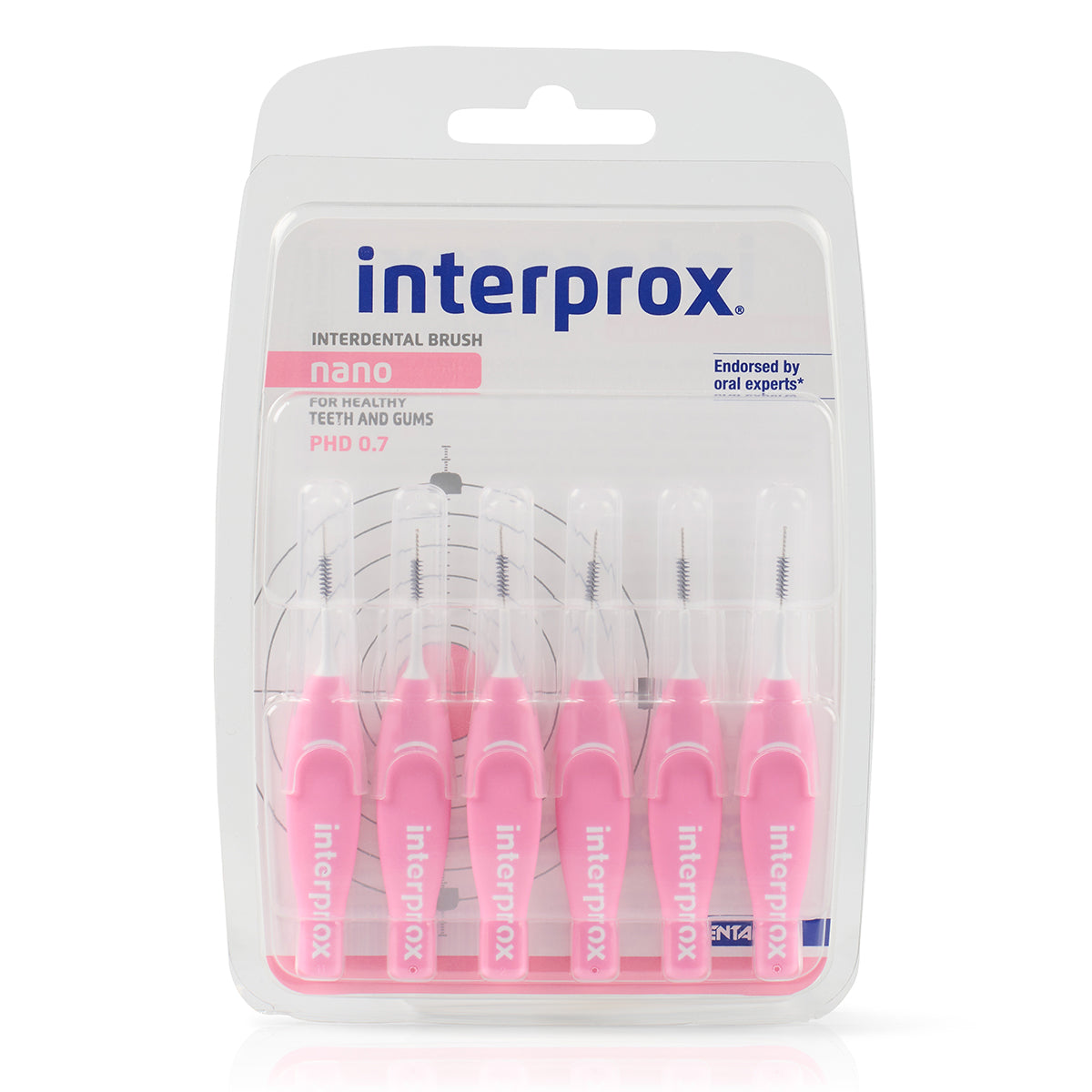 Interprox Nano PHD 0,7 interdentale ragers roze in blisterverpakking van zes stuks