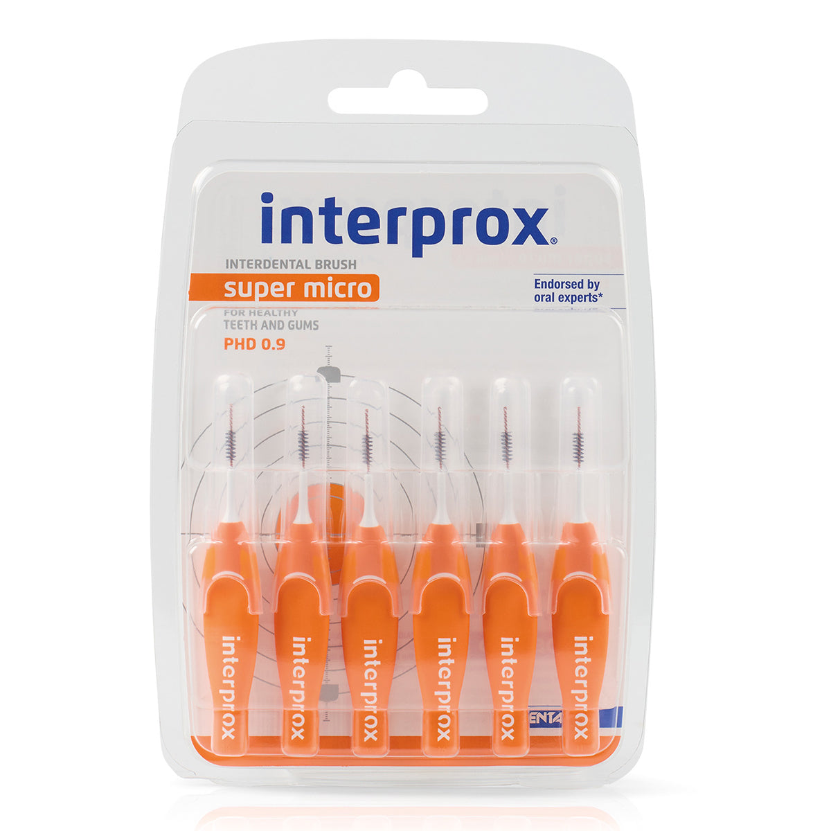 Interprox Super Micro PHD 0,9 interdentale ragers oranje in blisterverpakking