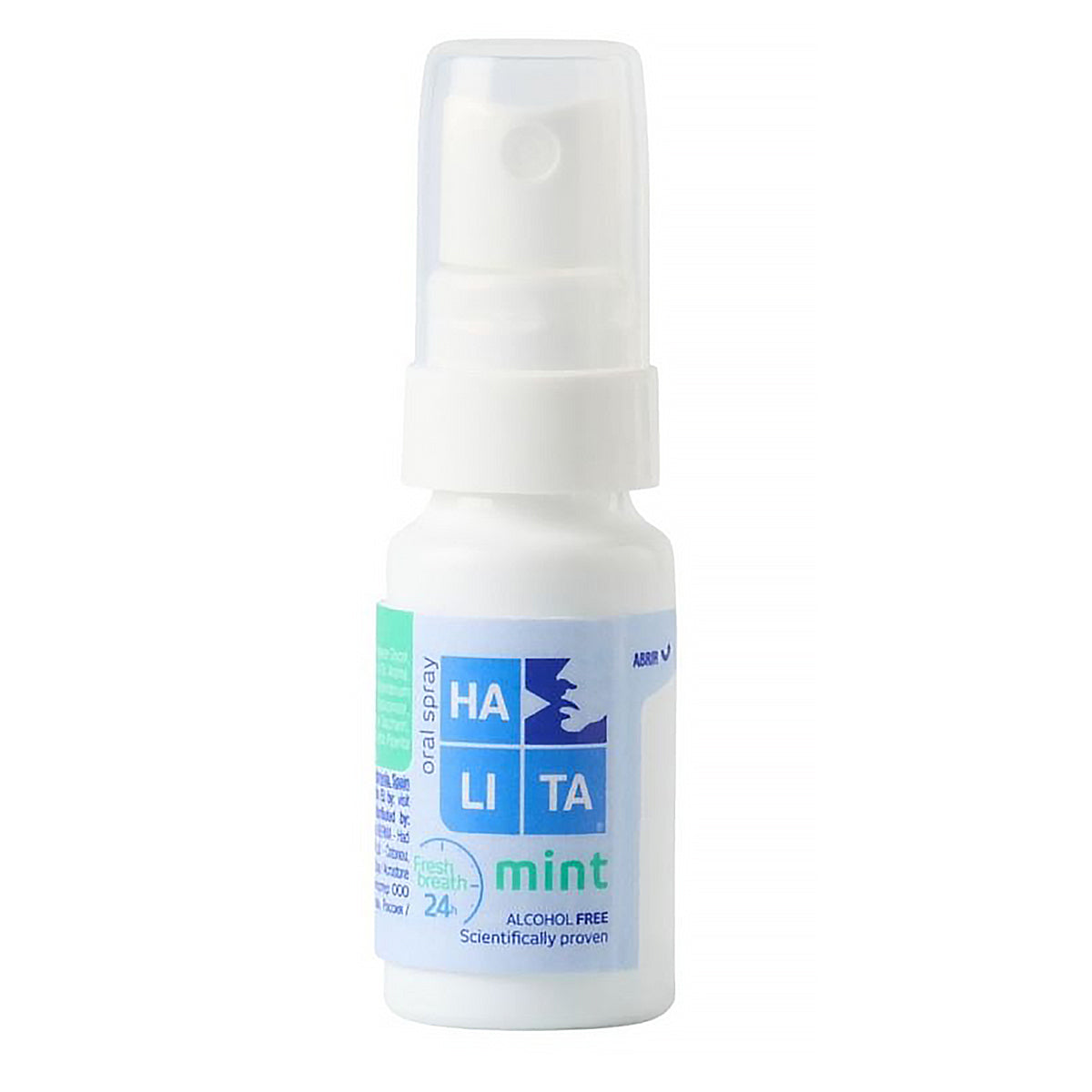 Halita mondspray regular mint flesje met spraydop tegen witte achtergrond