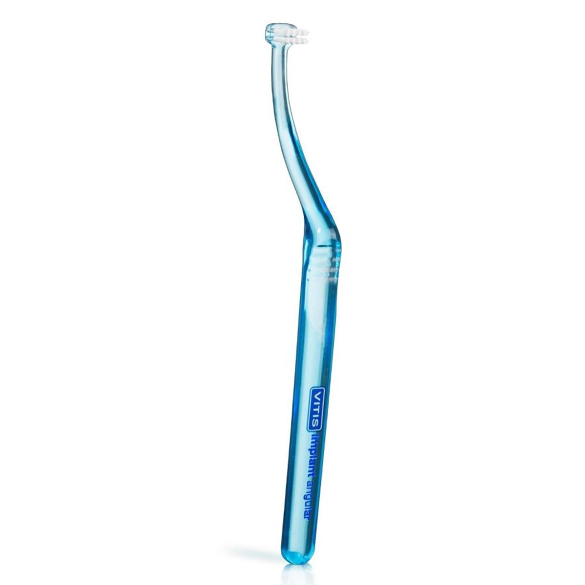 Vitis Implant Angular tandenborstel met blauwe hoek en gebogen handvat