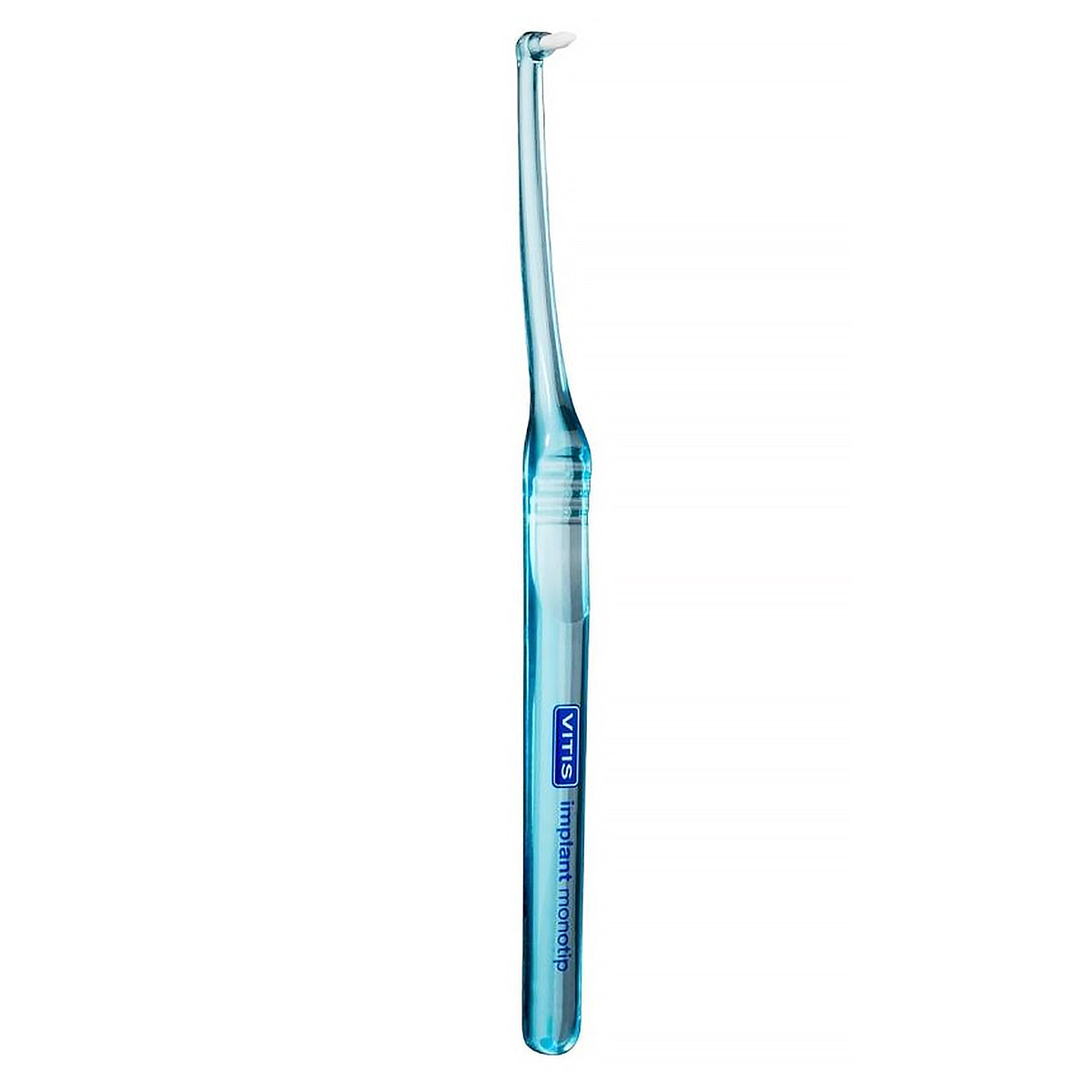 Vitis Implant Monotip tandenborstel, blauwe handgreep met smalle enkele opzetborstel