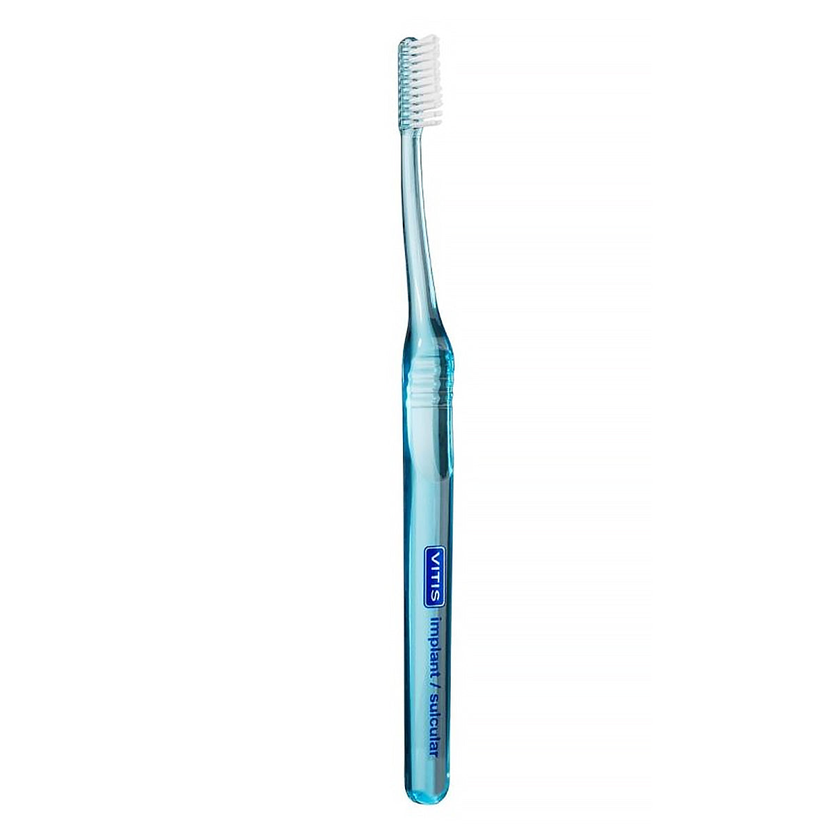 Vitis Implant Sulcular tandenborstel met blauwe transparante steel en witte haren