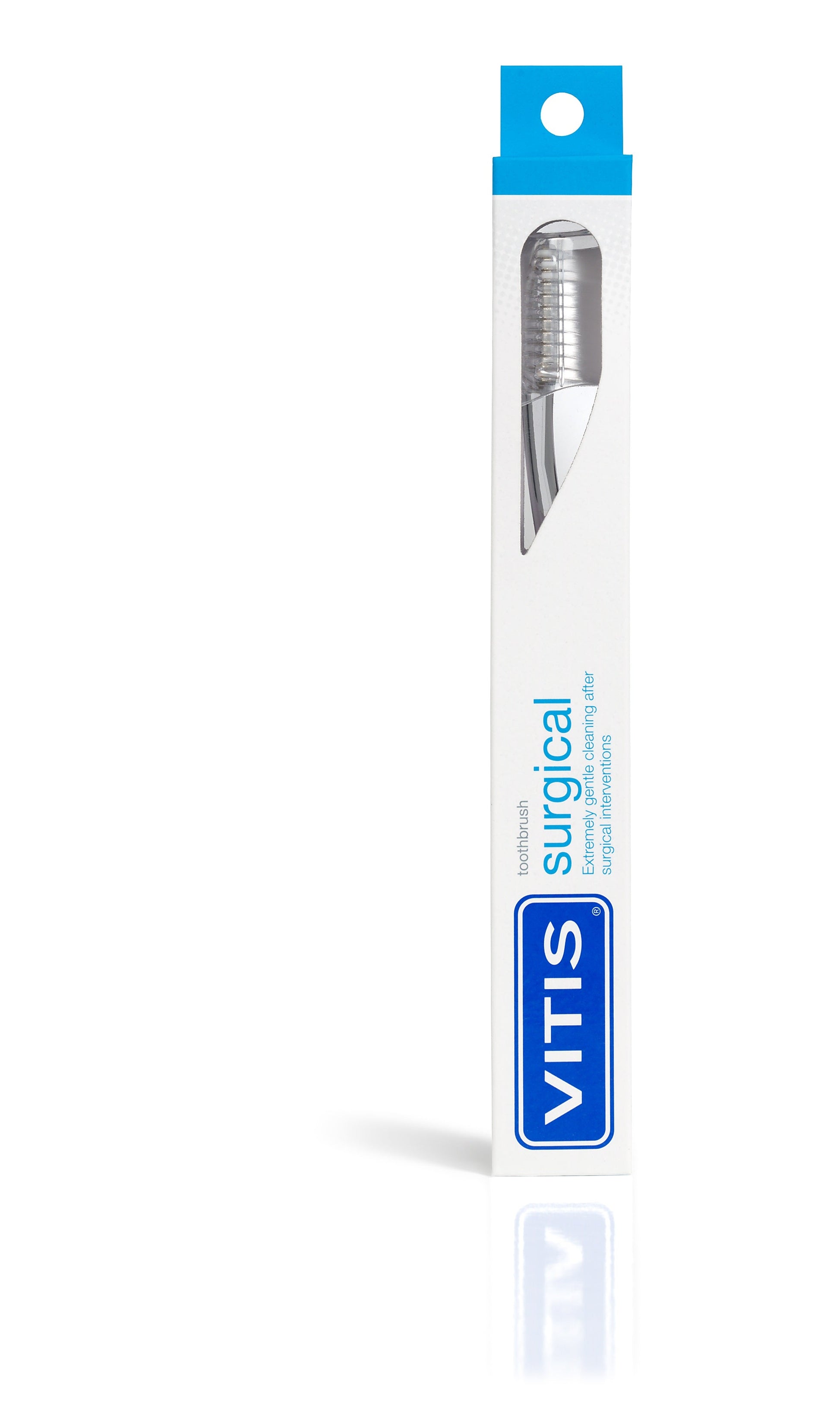 Vitis Surgical tandenborstel verpakking rechtop met opdruk extreem zachte reiniging