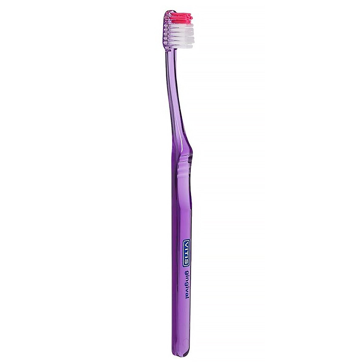 Vitis Gingival tandenborstel paars met roze opstaande borstelharen