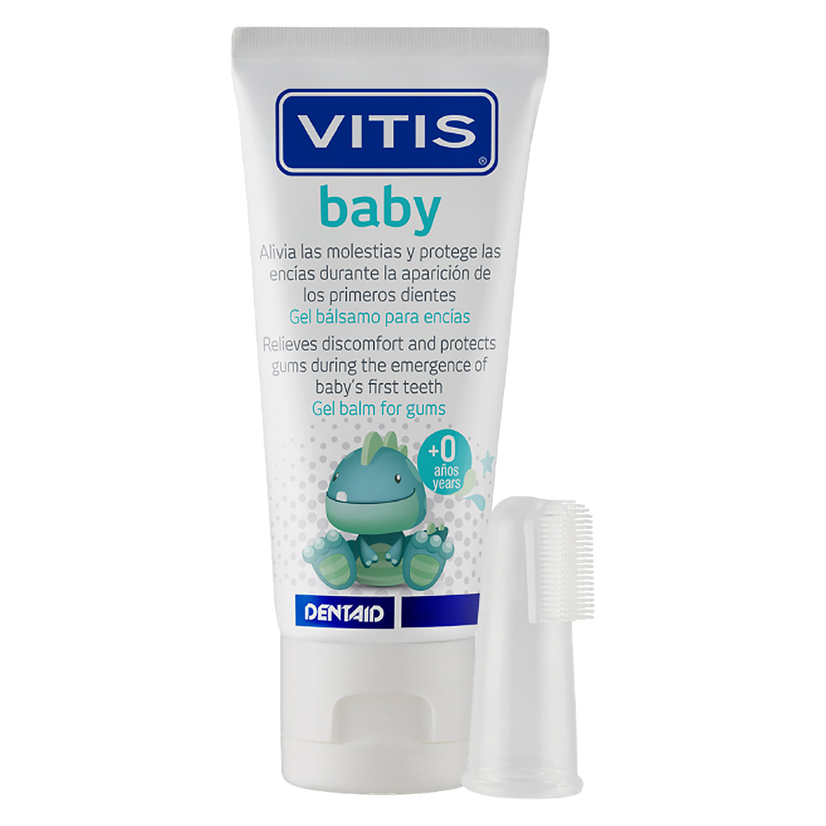 Vitis Baby Gel tube met dinosaurus en vingerborsteltje voor babytandjes