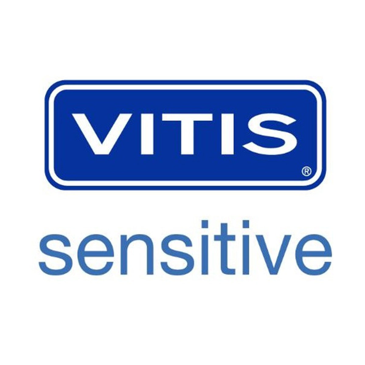 Vitis Sensitive logo in blauw met tekst sensitive daaronder