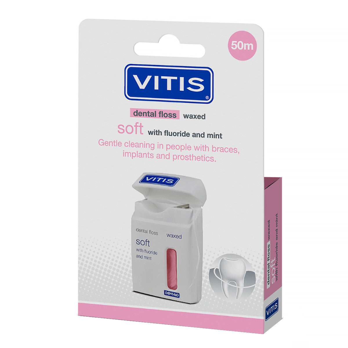 Vitis Floss waxed mint roze verpakking met doosje tandzijde