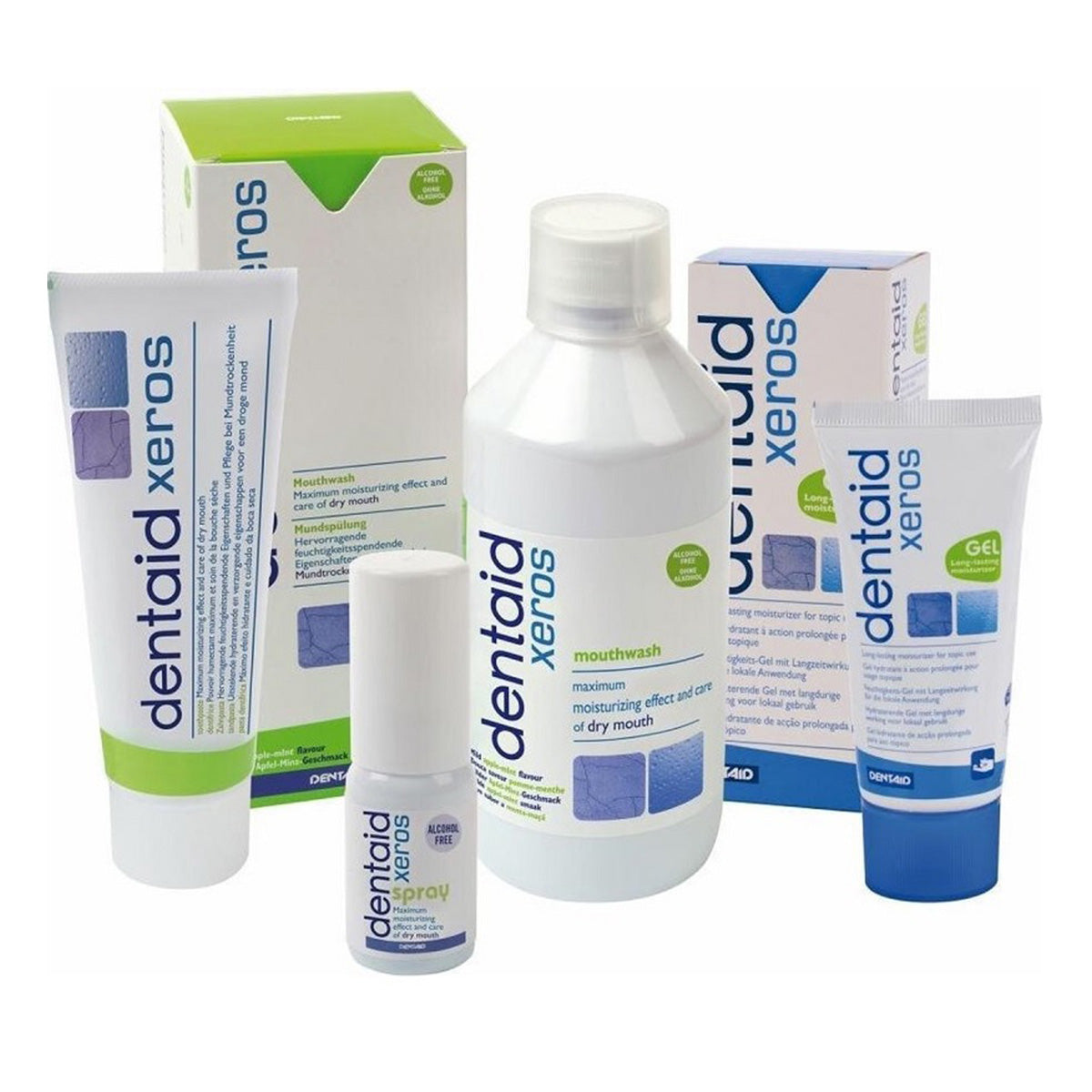 Dentaid Xeros tandpasta compleet productassortiment met mondspoeling, spray en gel