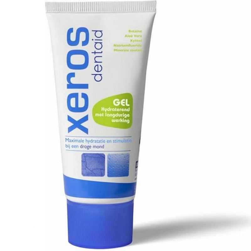 Xeros Dentaid gel tube met blauwe dop, voor hydratatie bij droge mond