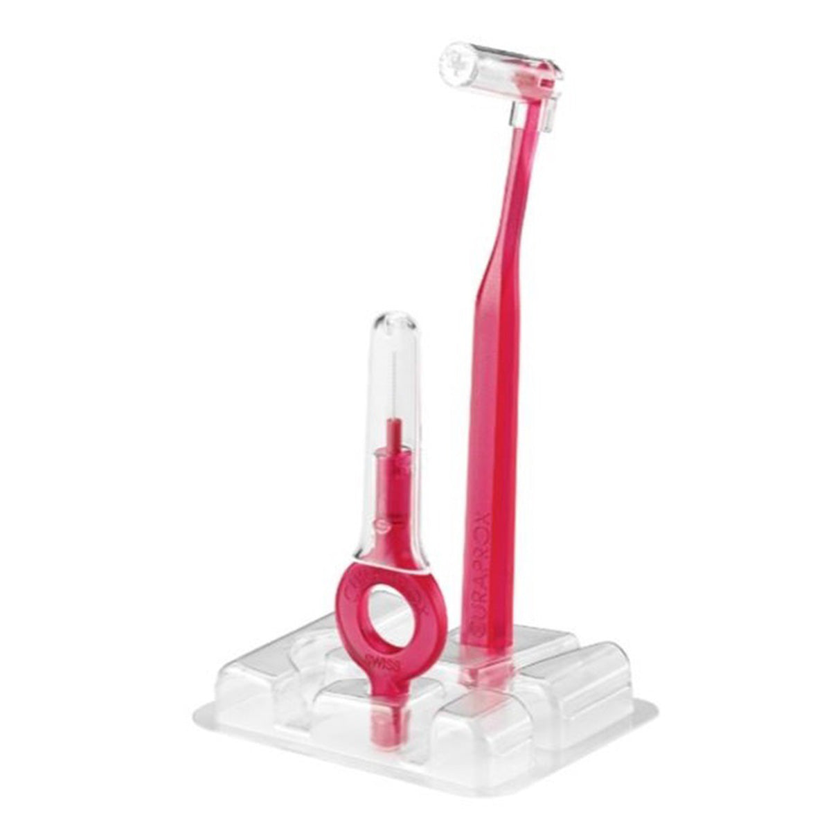 Curaprox CPS 07 Prime Start ragertje met roze heft in houder