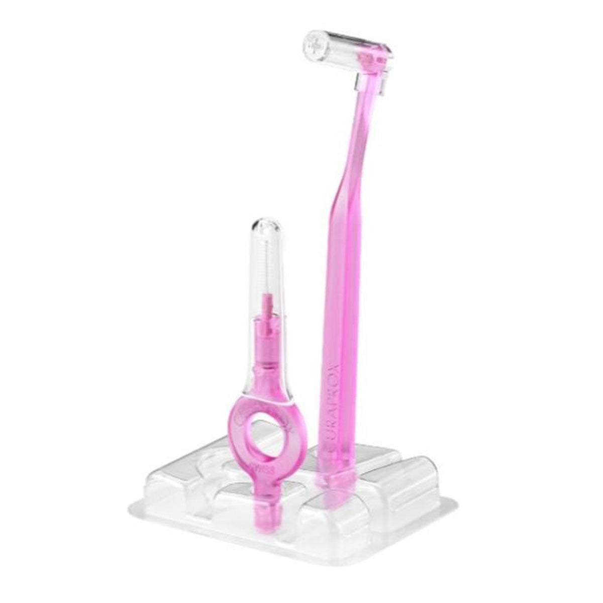 Curaprox CPS 08 Prime Start roze ragers met heft in doorzichtige houder