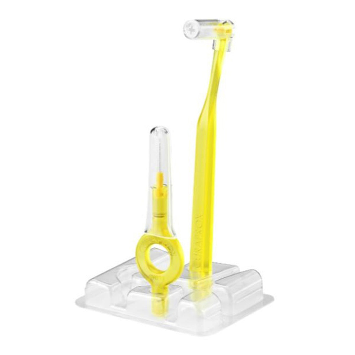 Curaprox CPS 09 Prime Start ragers geel in doorzichtige houder met heft