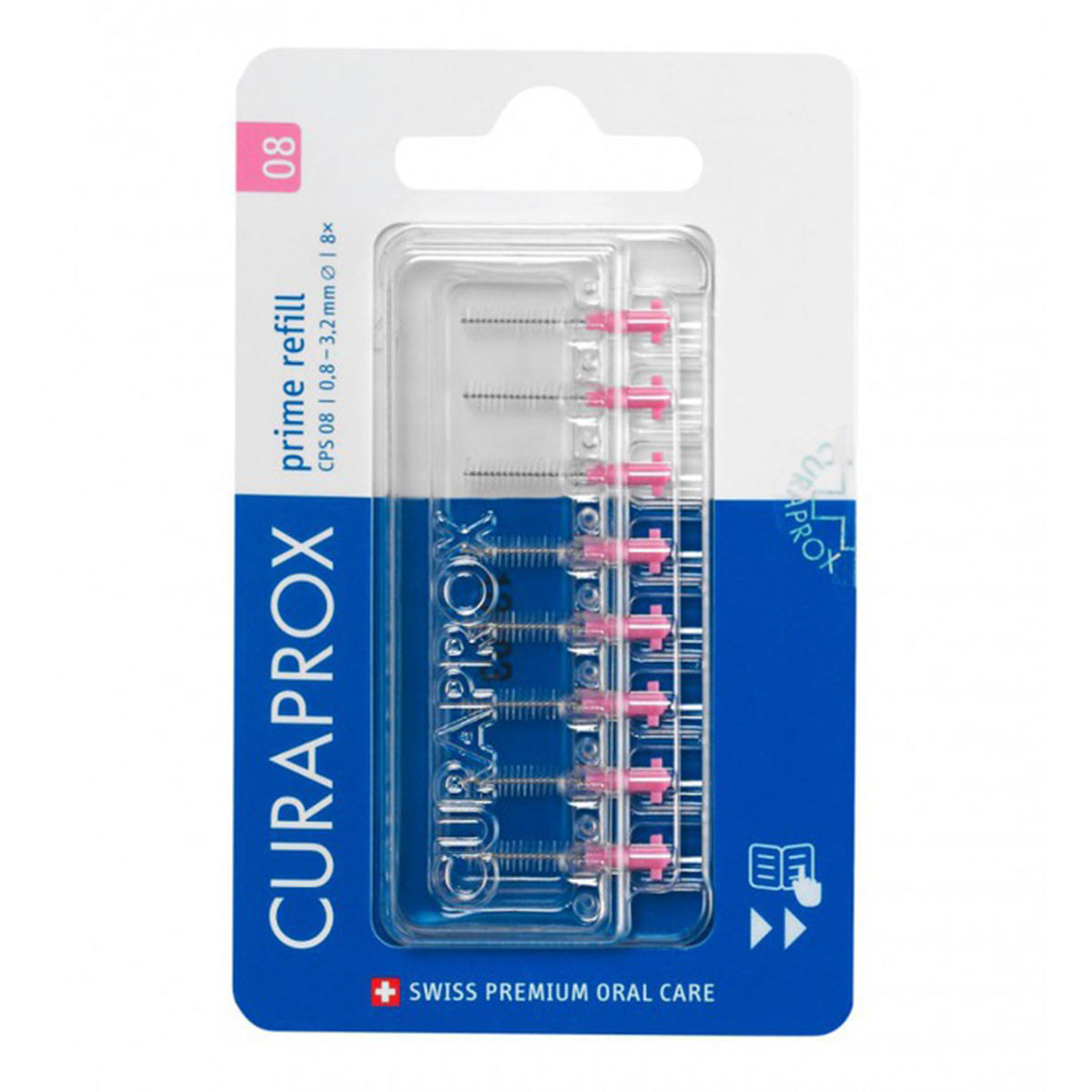 Curaprox CPS 08 Prime refill 0,8/3,2mm roze ragers in verpakking van 8 stuks