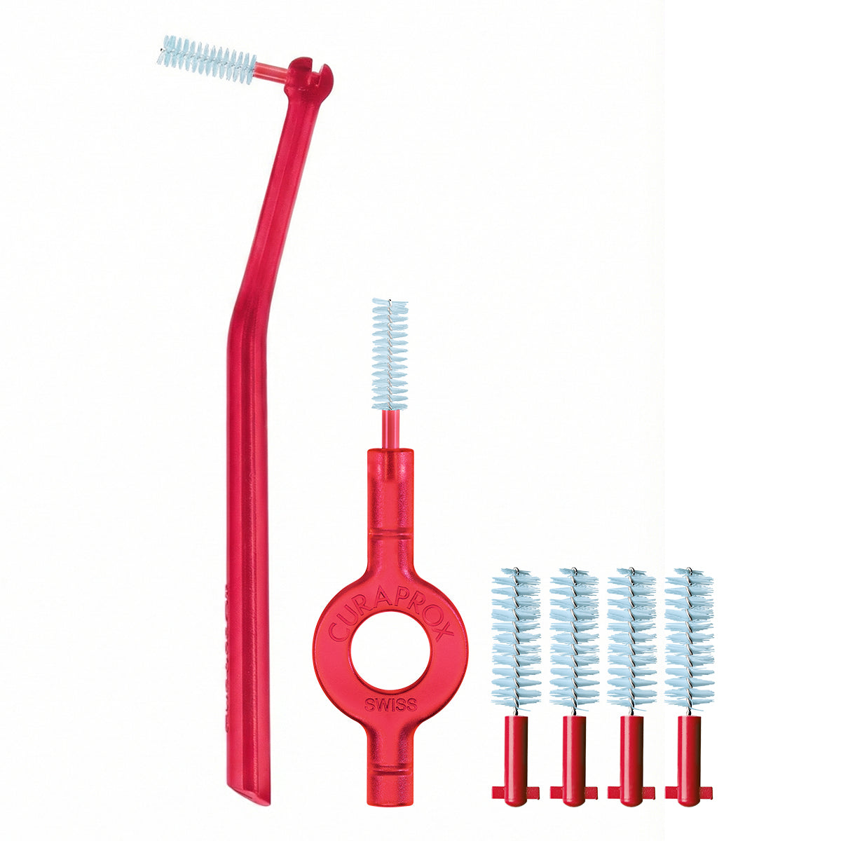 Curaprox CPS 405 Perio Start Cherry Pink houder met vier losse ragerkopjes